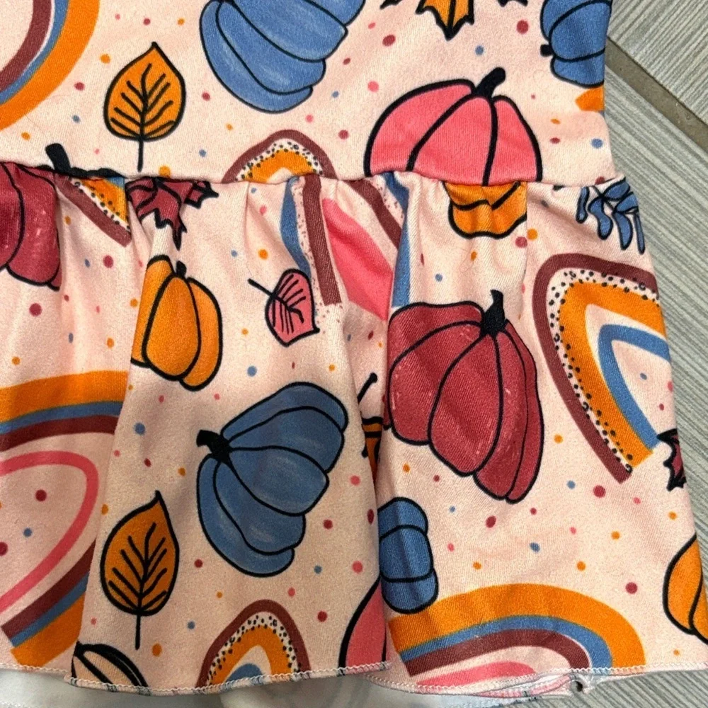 Colorful Autumn Patterned Long Sleeve Top with flare out ruffles
